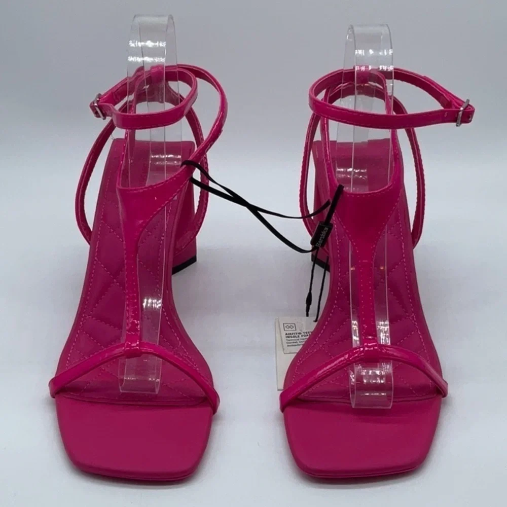 Bershka mid heel T-bar sandals in hot pink